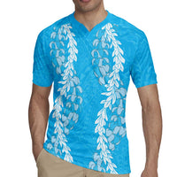 Puakenikeni and Maile Lei Rugby Jersey Blue Double Strand Lei LT9 - Polynesian Pride