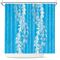 Puakenikeni and Maile Lei Shower Curtain Blue Double Strand Lei