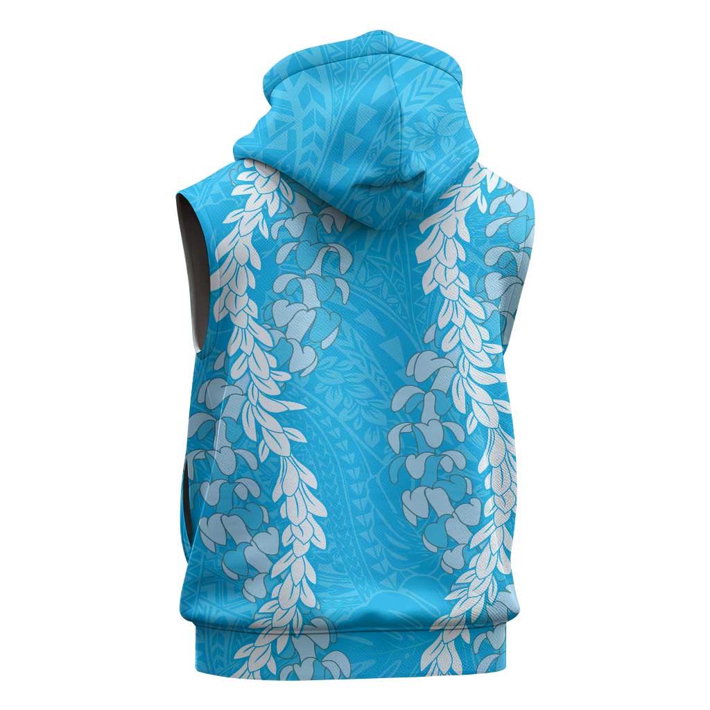 Puakenikeni and Maile Lei Sleeveless Hoodie Blue Double Strand Lei - Polynesian Pride