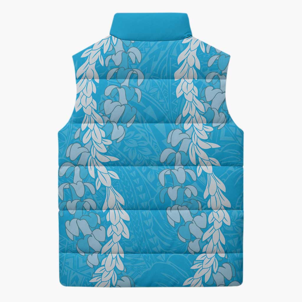 Puakenikeni and Maile Lei Sleeveless Puffer Jacket Blue Double Strand Lei LT9 - Polynesian Pride