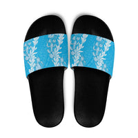 Puakenikeni and Maile Lei Slide Sandals Blue Double Strand Lei - Polynesian Pride