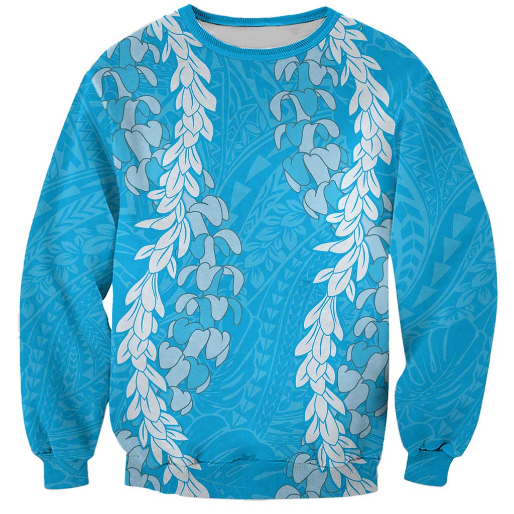 Puakenikeni and Maile Lei Sweatshirt Blue Double Strand Lei LT9 Unisex Blue - Polynesian Pride