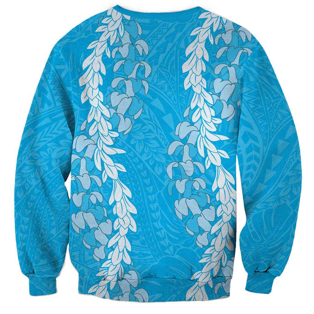 Puakenikeni and Maile Lei Sweatshirt Blue Double Strand Lei LT9 - Polynesian Pride