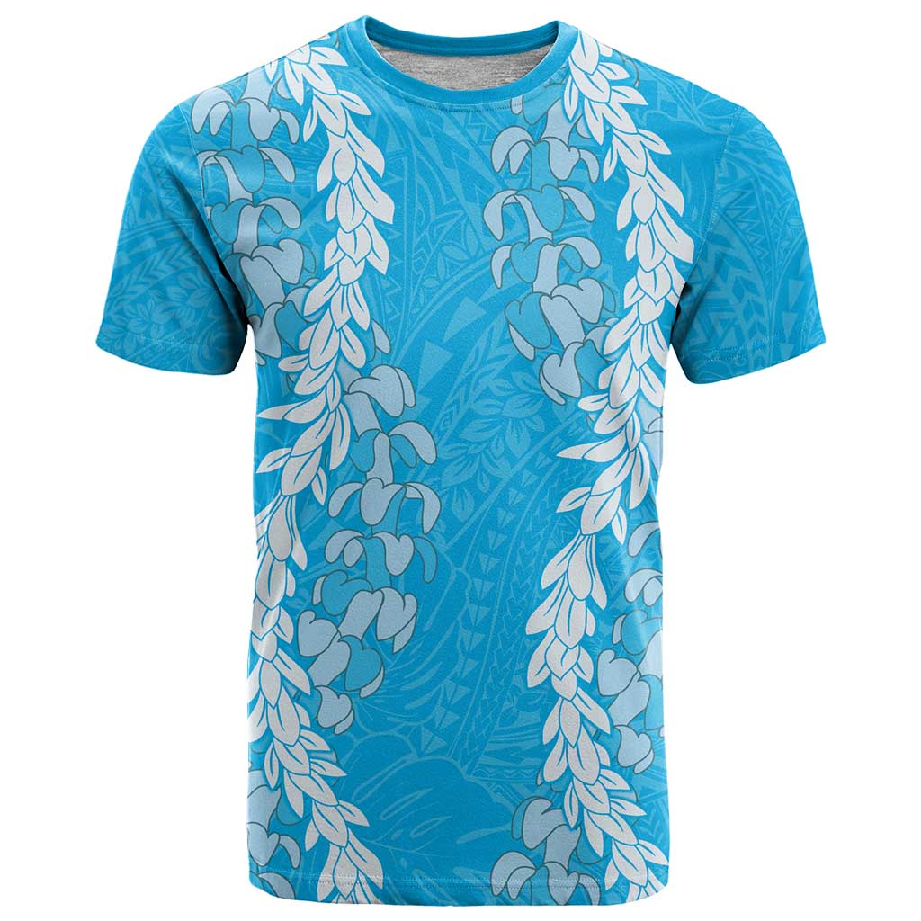 Puakenikeni and Maile Lei T Shirt Blue Double Strand Lei