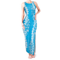 Puakenikeni and Maile Lei Tank Maxi Dress Blue Double Strand Lei LT9 Women Blue - Polynesian Pride