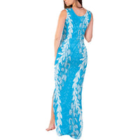 Puakenikeni and Maile Lei Tank Maxi Dress Blue Double Strand Lei LT9 - Polynesian Pride