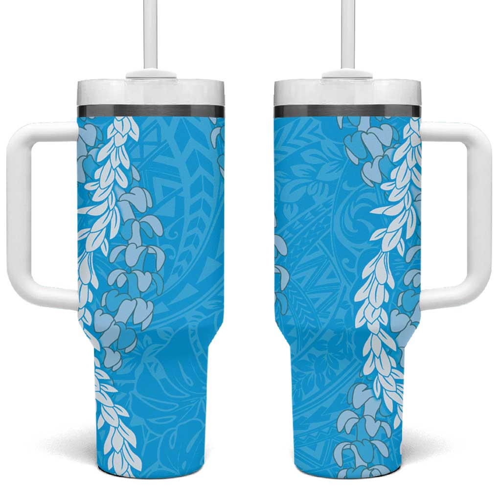 Puakenikeni and Maile Lei Tumbler With Handle Blue Double Strand Lei