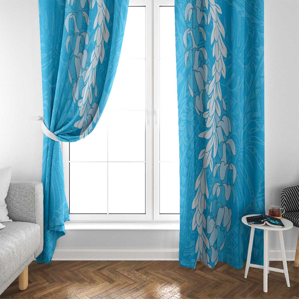 Puakenikeni and Maile Lei Window Curtain Blue Double Strand Lei