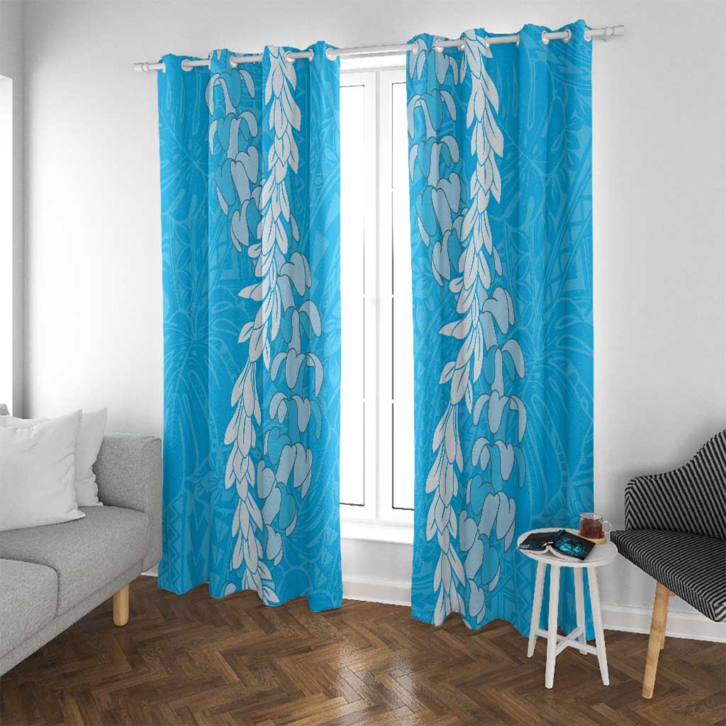 Puakenikeni and Maile Lei Window Curtain Blue Double Strand Lei
