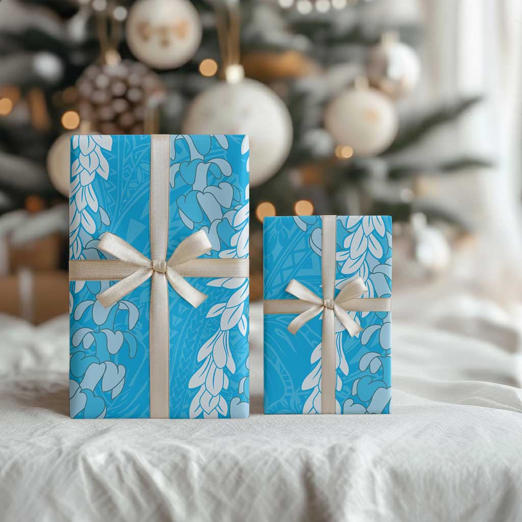 Puakenikeni and Maile Lei Wrapping Paper Blue Double Strand Lei - Polynesian Pride