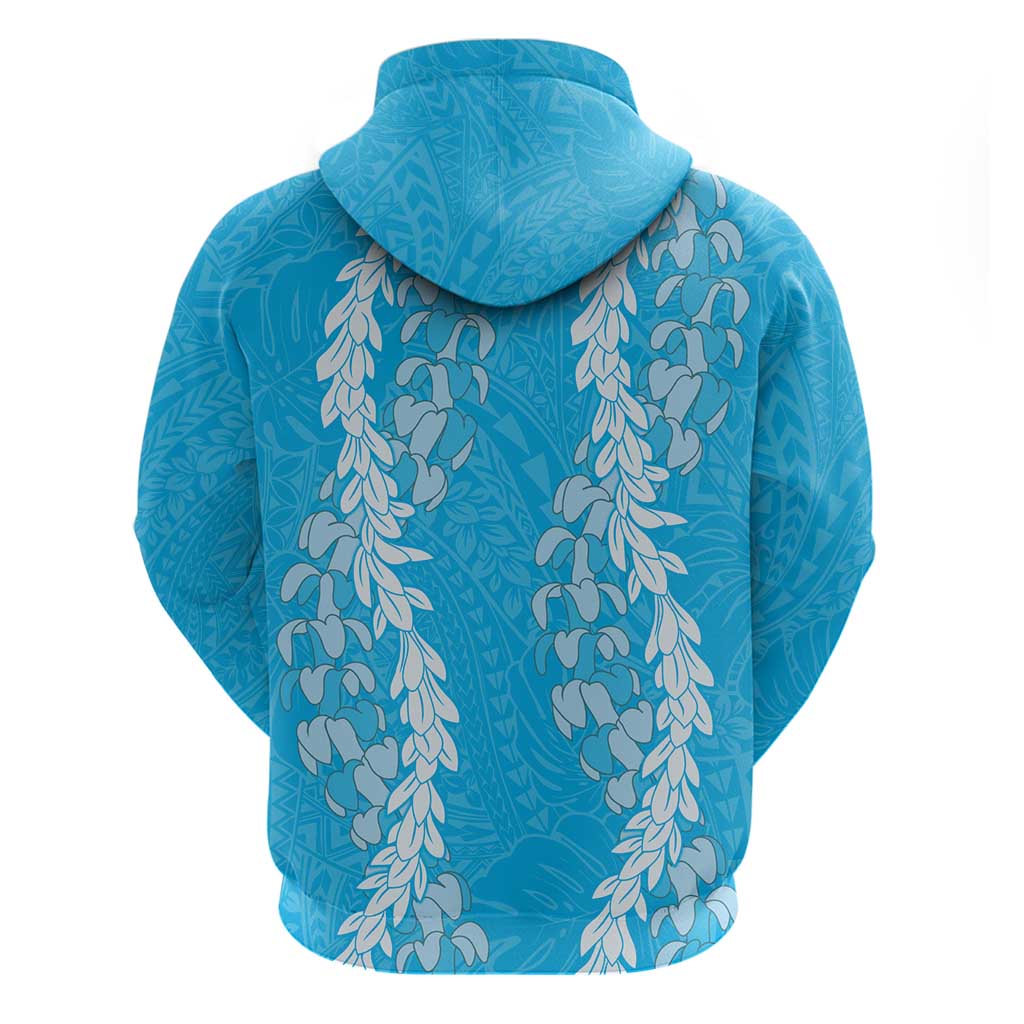 Puakenikeni and Maile Lei Zip Hoodie Blue Double Strand Lei LT9 - Polynesian Pride
