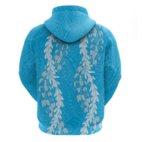 Puakenikeni and Maile Lei Zip Hoodie Blue Double Strand Lei LT9 - Polynesian Pride
