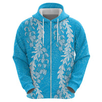 Puakenikeni and Maile Lei Zip Hoodie Blue Double Strand Lei LT9 - Polynesian Pride