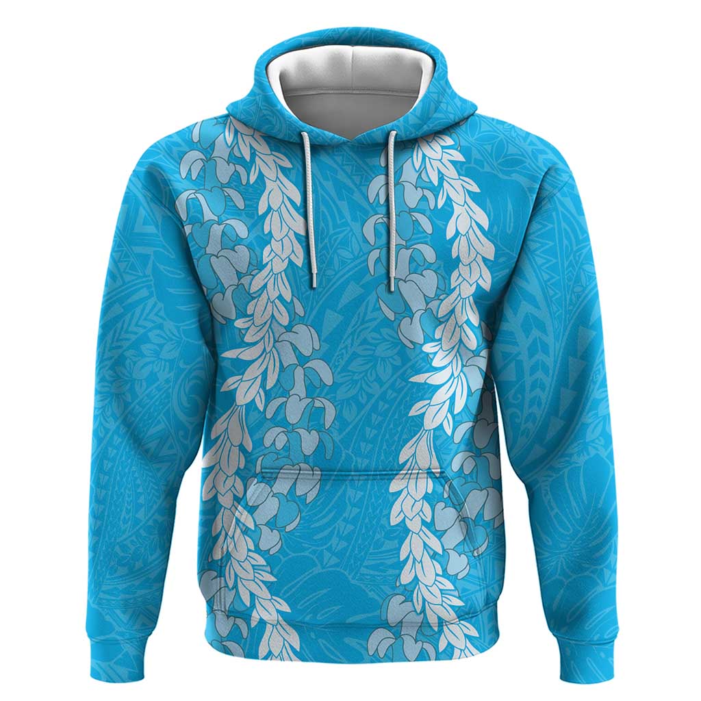 Puakenikeni and Maile Lei Zip Hoodie Blue Double Strand Lei LT9 Pullover Hoodie Blue - Polynesian Pride