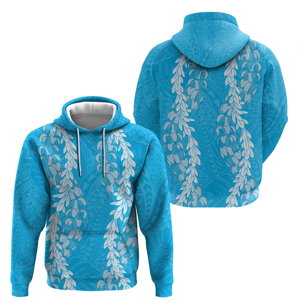Puakenikeni and Maile Lei Zip Hoodie Blue Double Strand Lei LT9 - Polynesian Pride