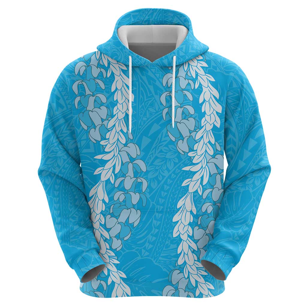 Puakenikeni and Maile Lei Zip Hoodie Blue Double Strand Lei LT9 - Polynesian Pride