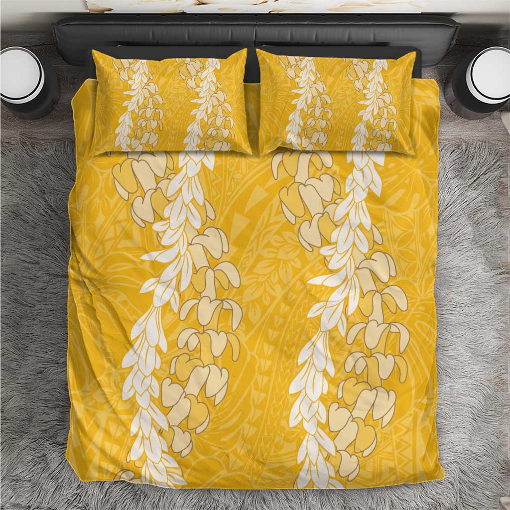 Puakenikeni and Maile Lei Bedding Set Gold Double Strand Lei