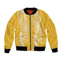 Puakenikeni and Maile Lei Bomber Jacket Gold Double Strand Lei