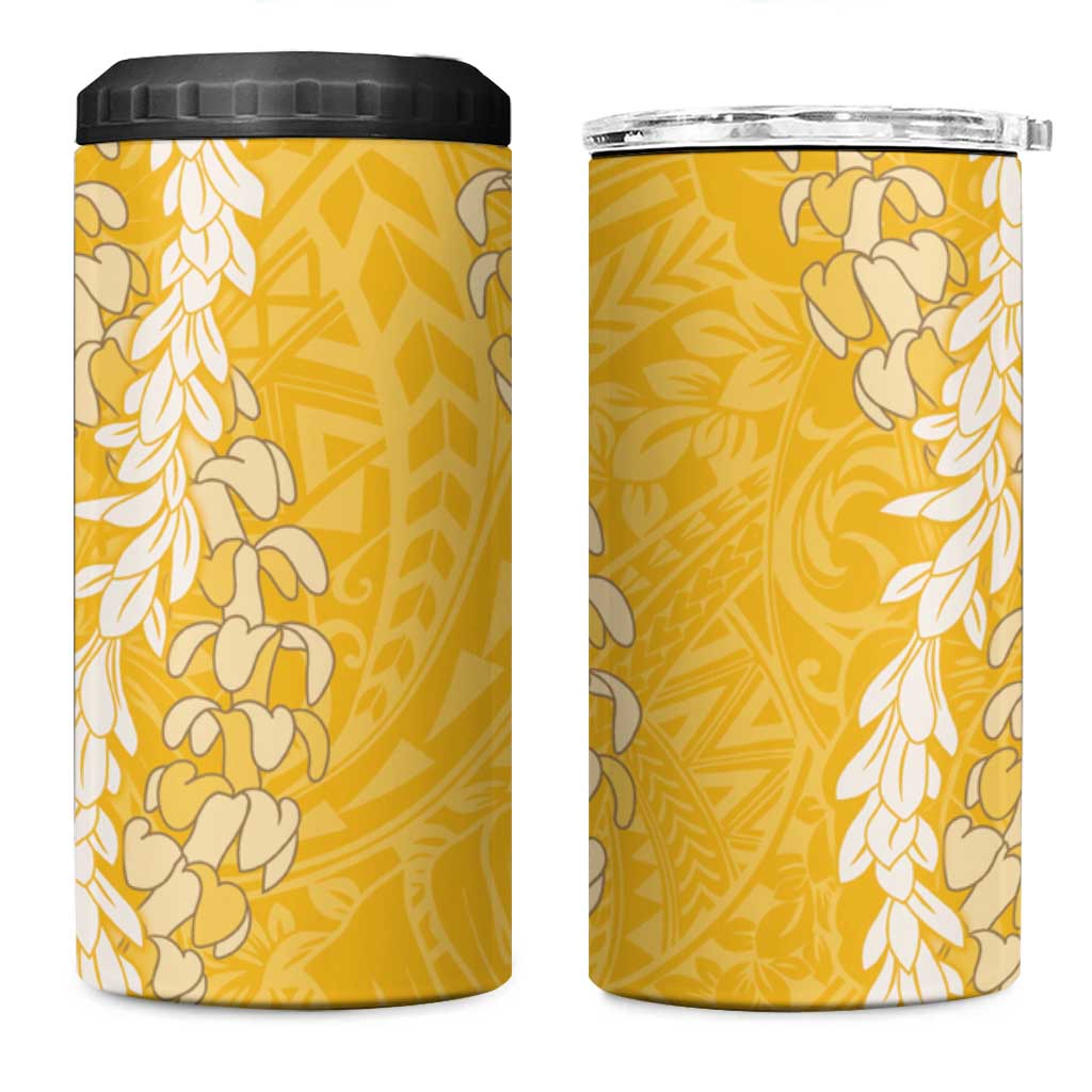 Puakenikeni and Maile Lei 4 in 1 Can Cooler Tumbler Gold Double Strand Lei