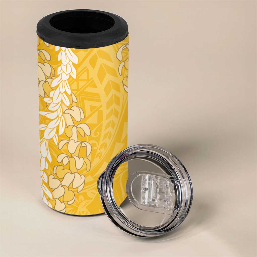 Puakenikeni and Maile Lei 4 in 1 Can Cooler Tumbler Gold Double Strand Lei