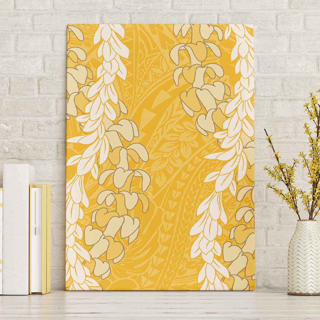 Puakenikeni and Maile Lei Canvas Wall Art Gold Double Strand Lei