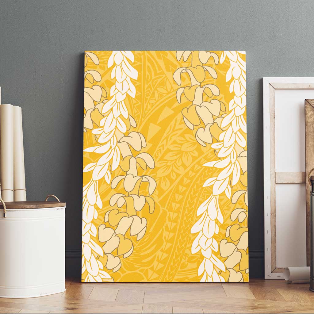 Puakenikeni and Maile Lei Canvas Wall Art Gold Double Strand Lei