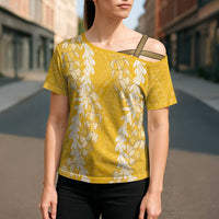 Puakenikeni and Maile Lei Cross Shoulder Shirt Gold Double Strand Lei - Polynesian Pride