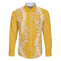 Puakenikeni and Maile Lei Family Matching Off Shoulder Maxi Dress and Hawaiian Shirt Gold Double Strand Lei