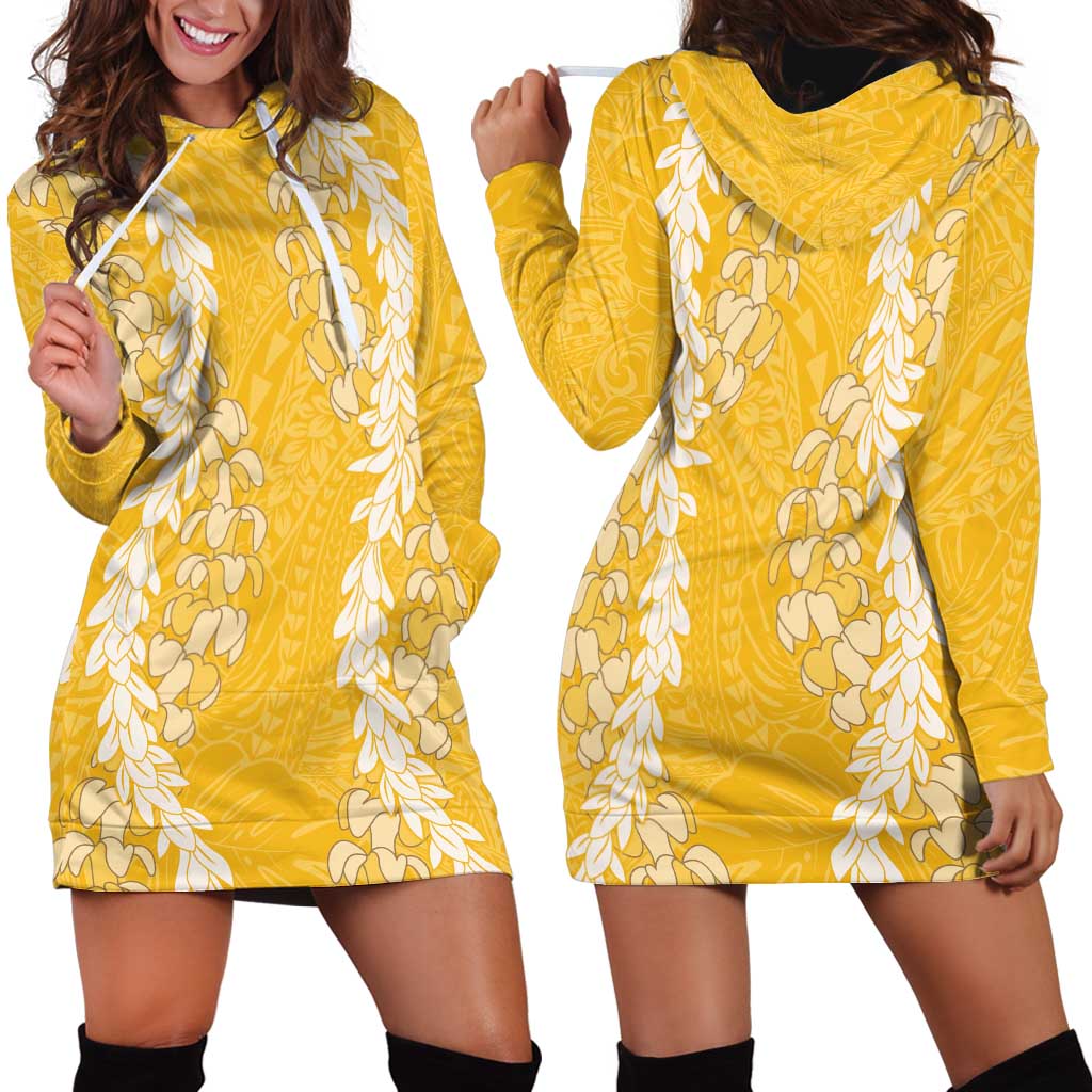 Puakenikeni and Maile Lei Hoodie Dress Gold Double Strand Lei