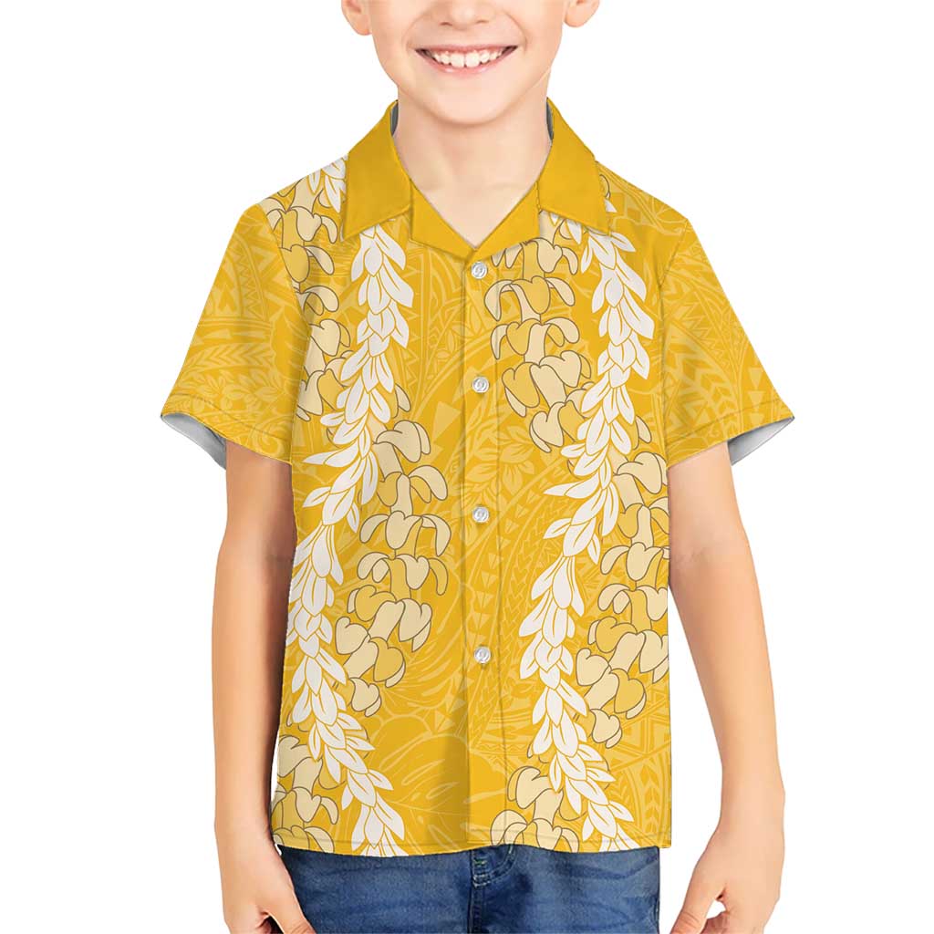 Puakenikeni and Maile Lei Kid Hawaiian Shirt Gold Double Strand Lei