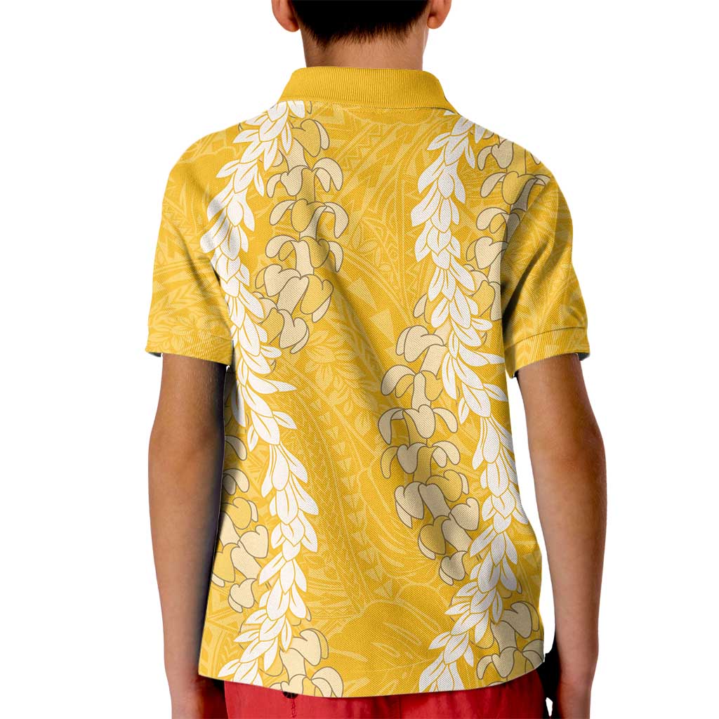 Puakenikeni and Maile Lei Kid Polo Shirt Gold Double Strand Lei LT9 - Polynesian Pride