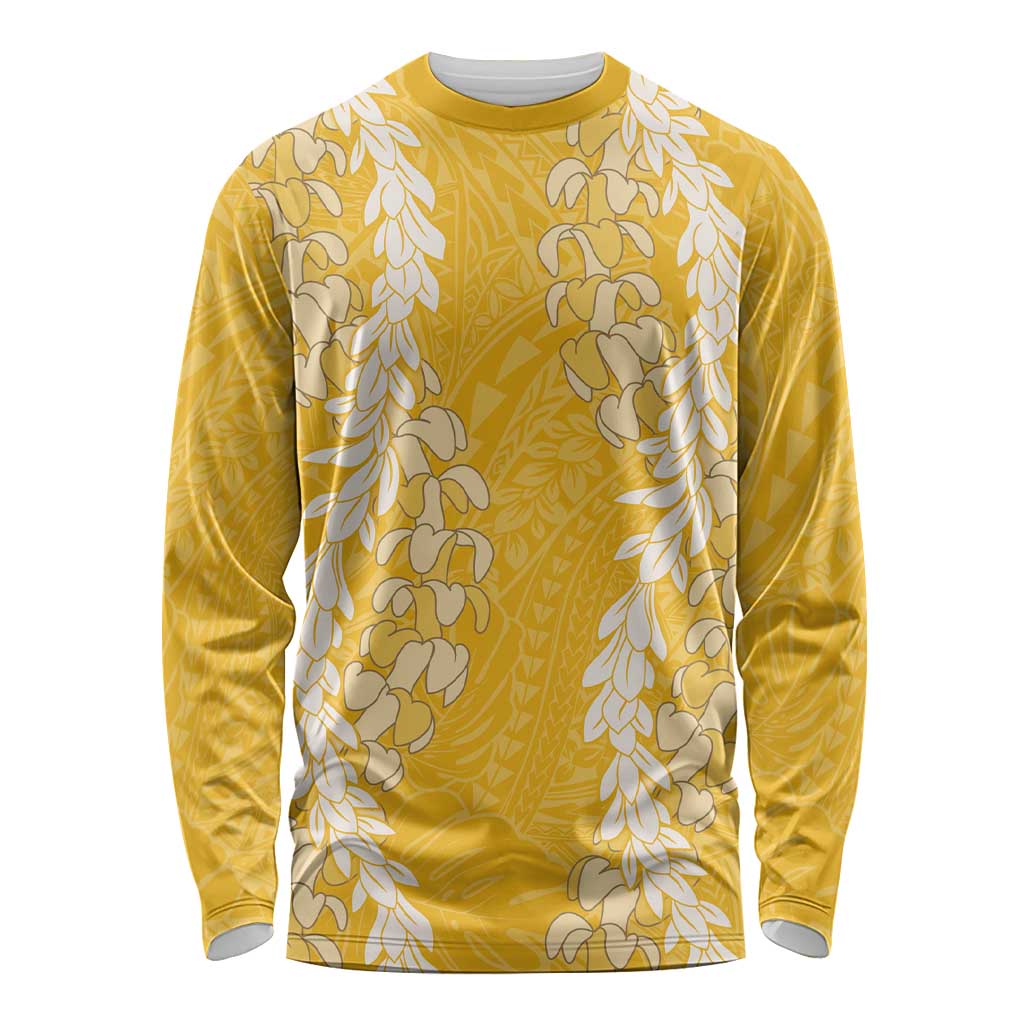 Puakenikeni and Maile Lei Long Sleeve Shirt Gold Double Strand Lei