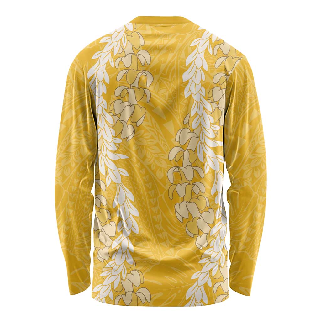 Puakenikeni and Maile Lei Long Sleeve Shirt Gold Double Strand Lei