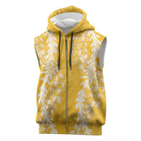 Puakenikeni and Maile Lei Sleeveless Zip Hoodie Gold Double Strand Lei - Polynesian Pride