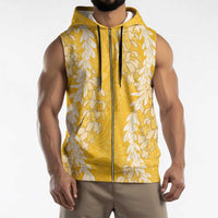 Puakenikeni and Maile Lei Sleeveless Zip Hoodie Gold Double Strand Lei - Polynesian Pride
