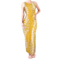 Puakenikeni and Maile Lei Tank Maxi Dress Gold Double Strand Lei LT9 Women Gold - Polynesian Pride