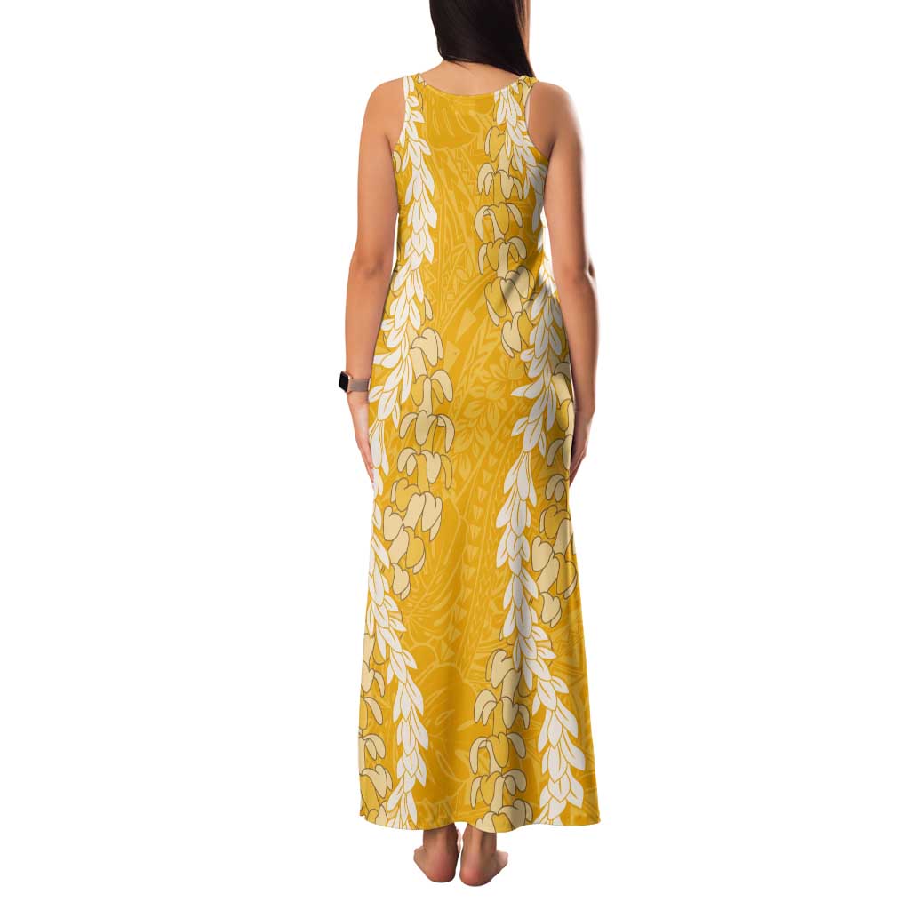 Puakenikeni and Maile Lei Tank Maxi Dress Gold Double Strand Lei LT9 - Polynesian Pride