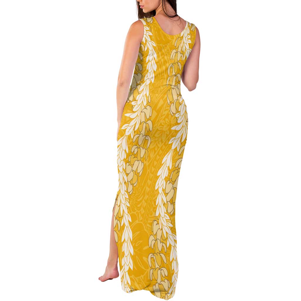 Puakenikeni and Maile Lei Tank Maxi Dress Gold Double Strand Lei LT9 - Polynesian Pride