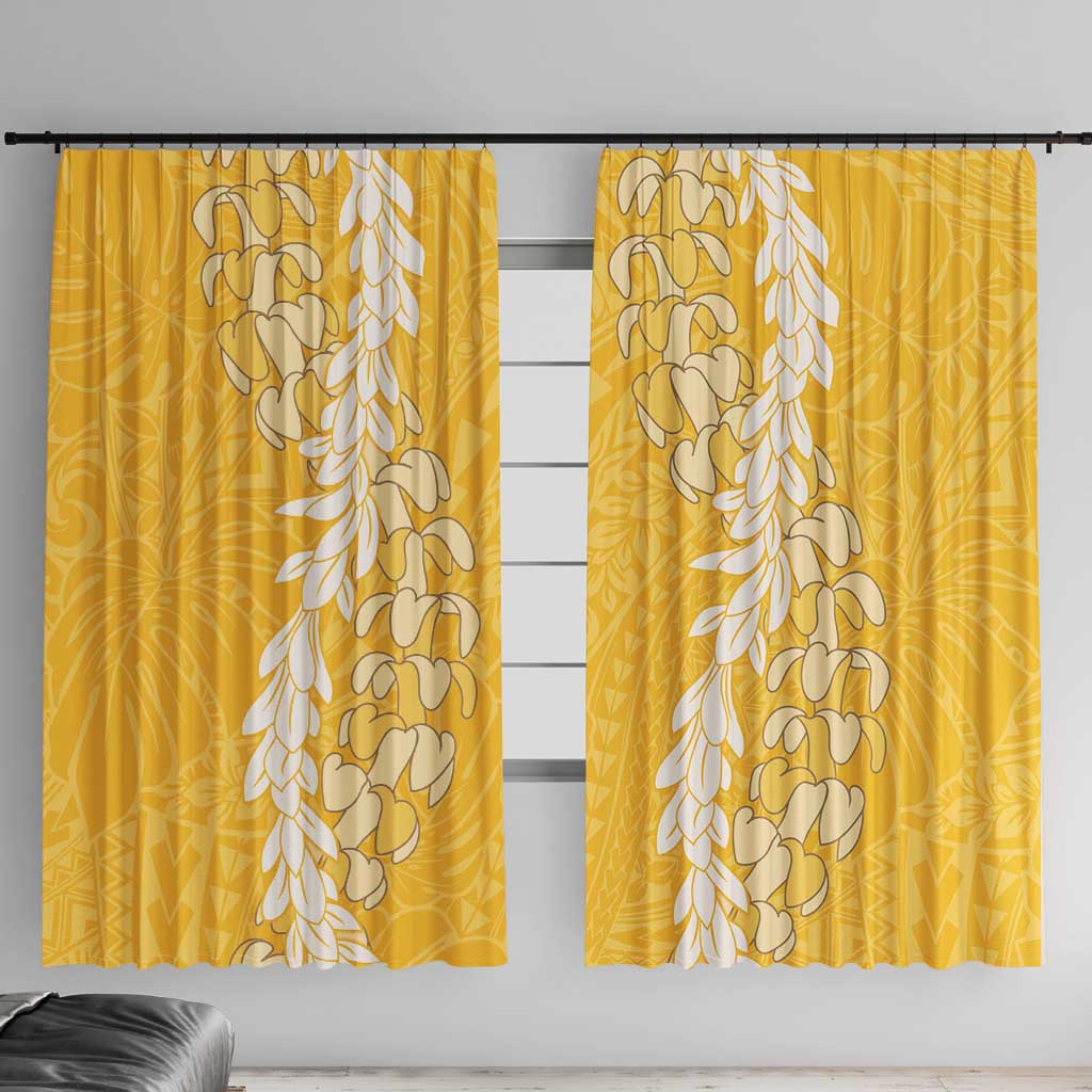 Puakenikeni and Maile Lei Window Curtain Gold Double Strand Lei