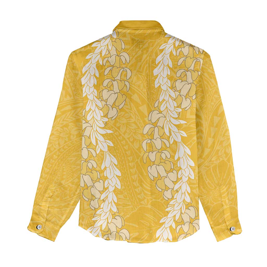Puakenikeni and Maile Lei Women Casual Shirt Gold Double Strand Lei