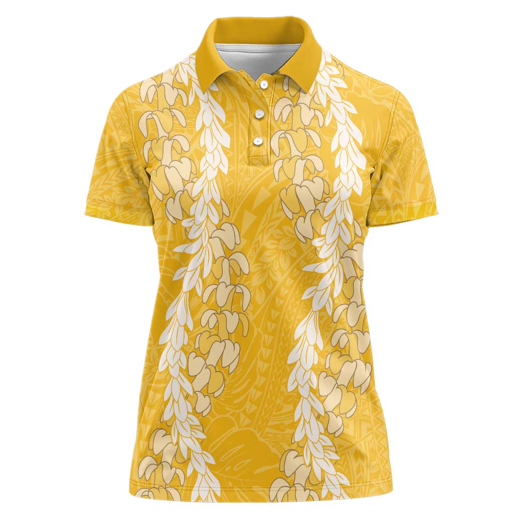 Puakenikeni and Maile Lei Women Polo Shirt Gold Double Strand Lei