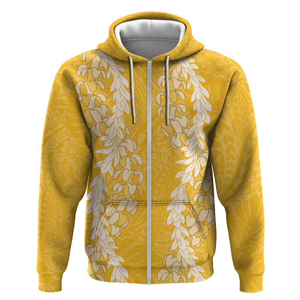 Puakenikeni and Maile Lei Zip Hoodie Gold Double Strand Lei