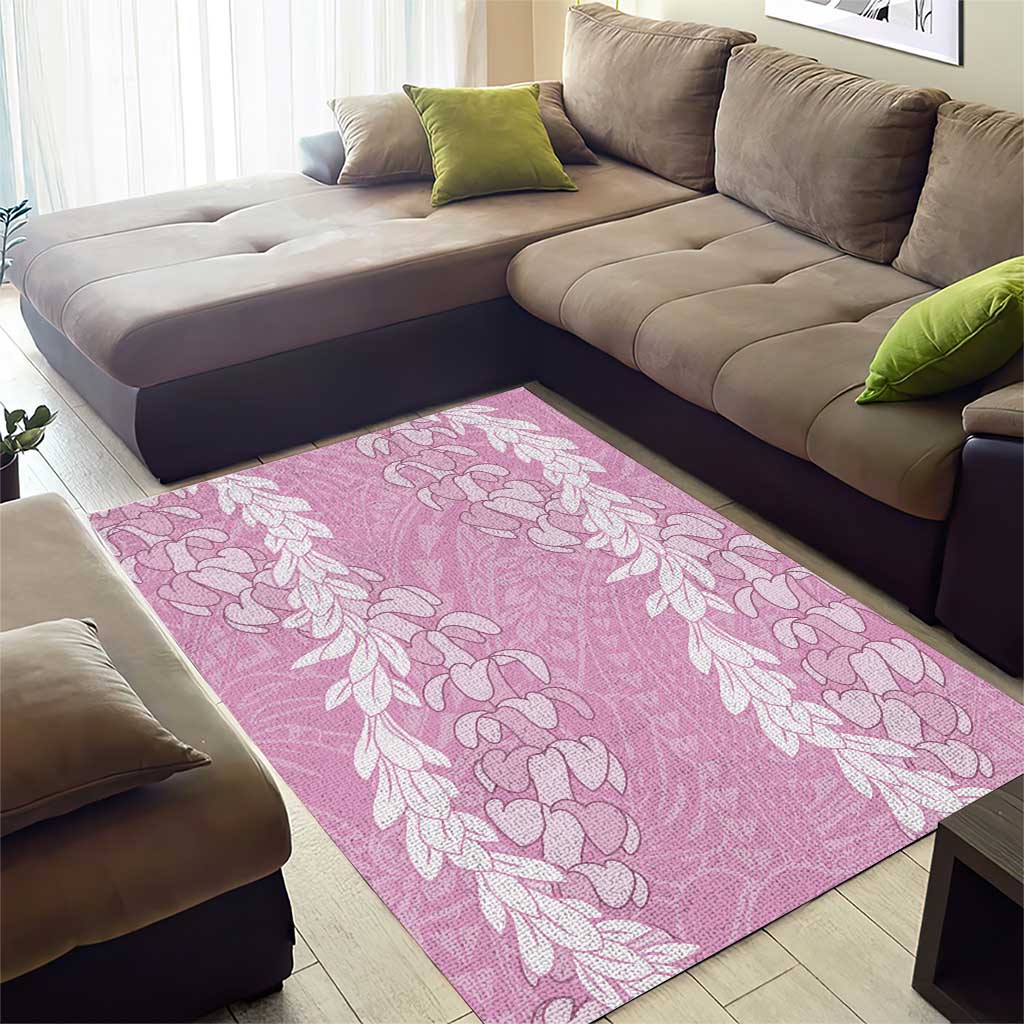 Puakenikeni and Maile Lei Area Rug Pink Double Strand Lei