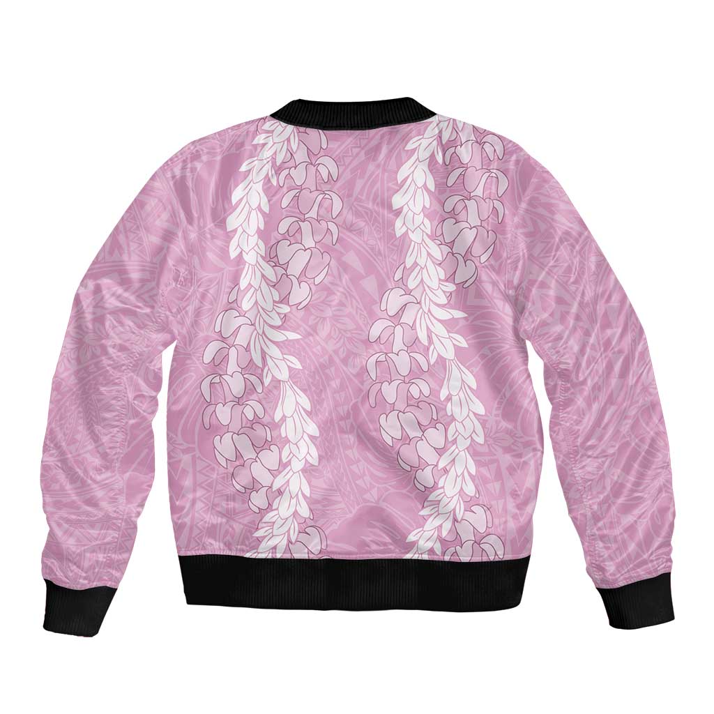 Puakenikeni and Maile Lei Bomber Jacket Pink Double Strand Lei