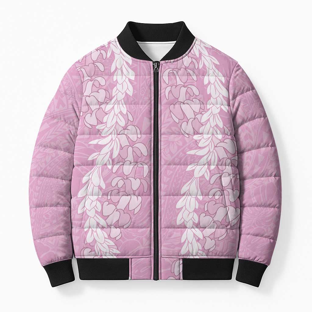 Puakenikeni and Maile Lei Bomber Puffer Jacket Pink Double Strand Lei - Polynesian Pride