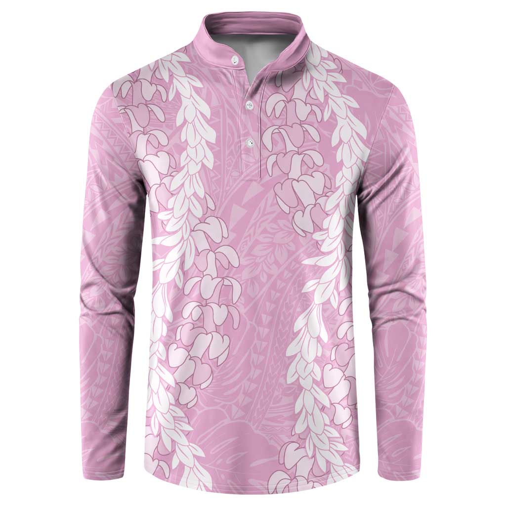 Puakenikeni and Maile Lei Button Sweatshirt Pink Double Strand Lei