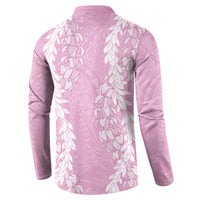 Puakenikeni and Maile Lei Button Sweatshirt Pink Double Strand Lei