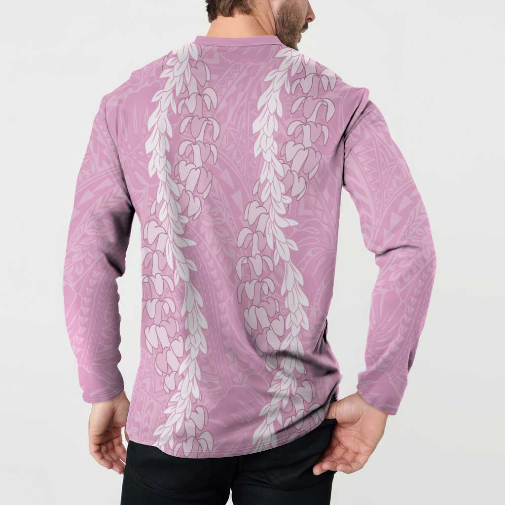 Puakenikeni and Maile Lei Button Sweatshirt Pink Double Strand Lei