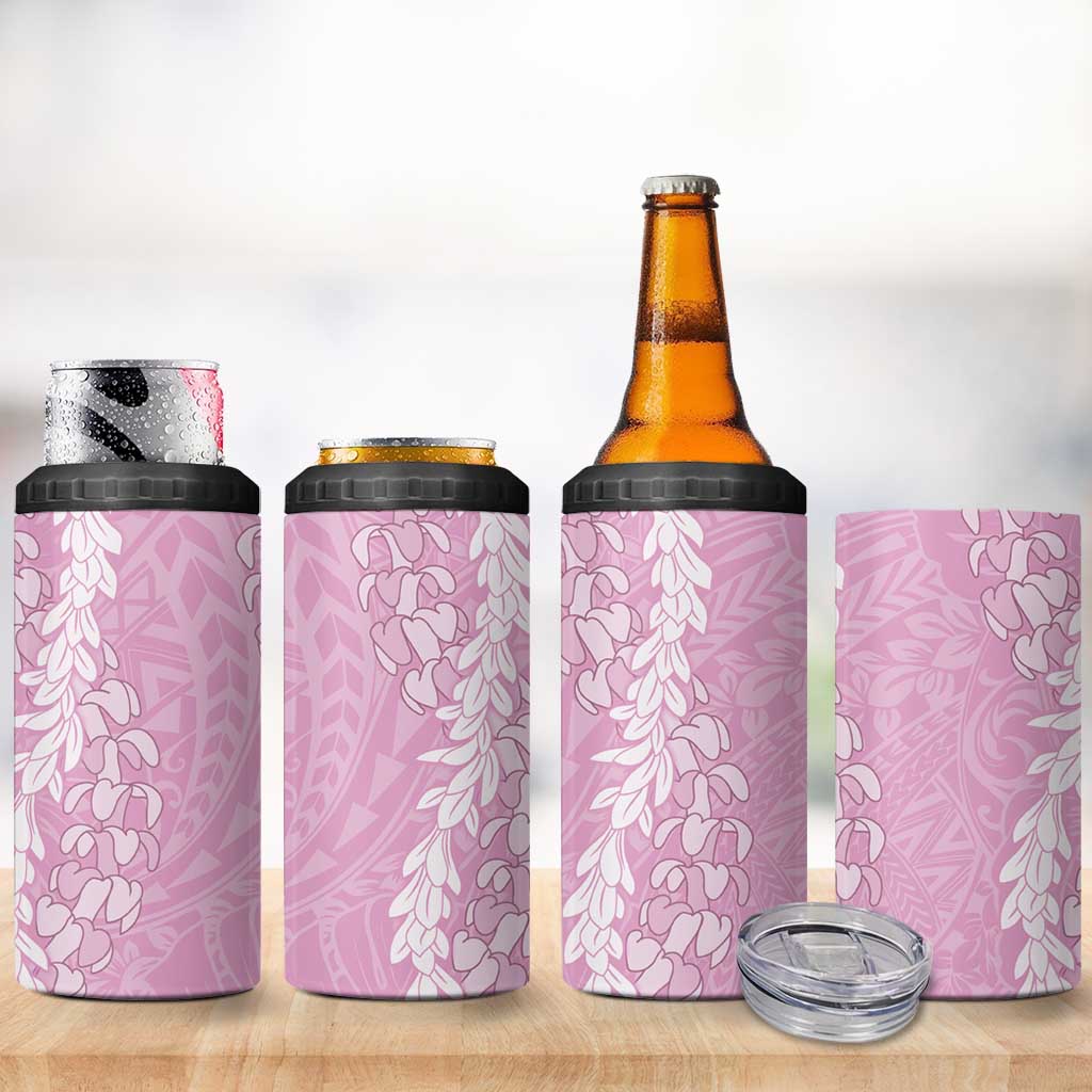 Puakenikeni and Maile Lei 4 in 1 Can Cooler Tumbler Pink Double Strand Lei