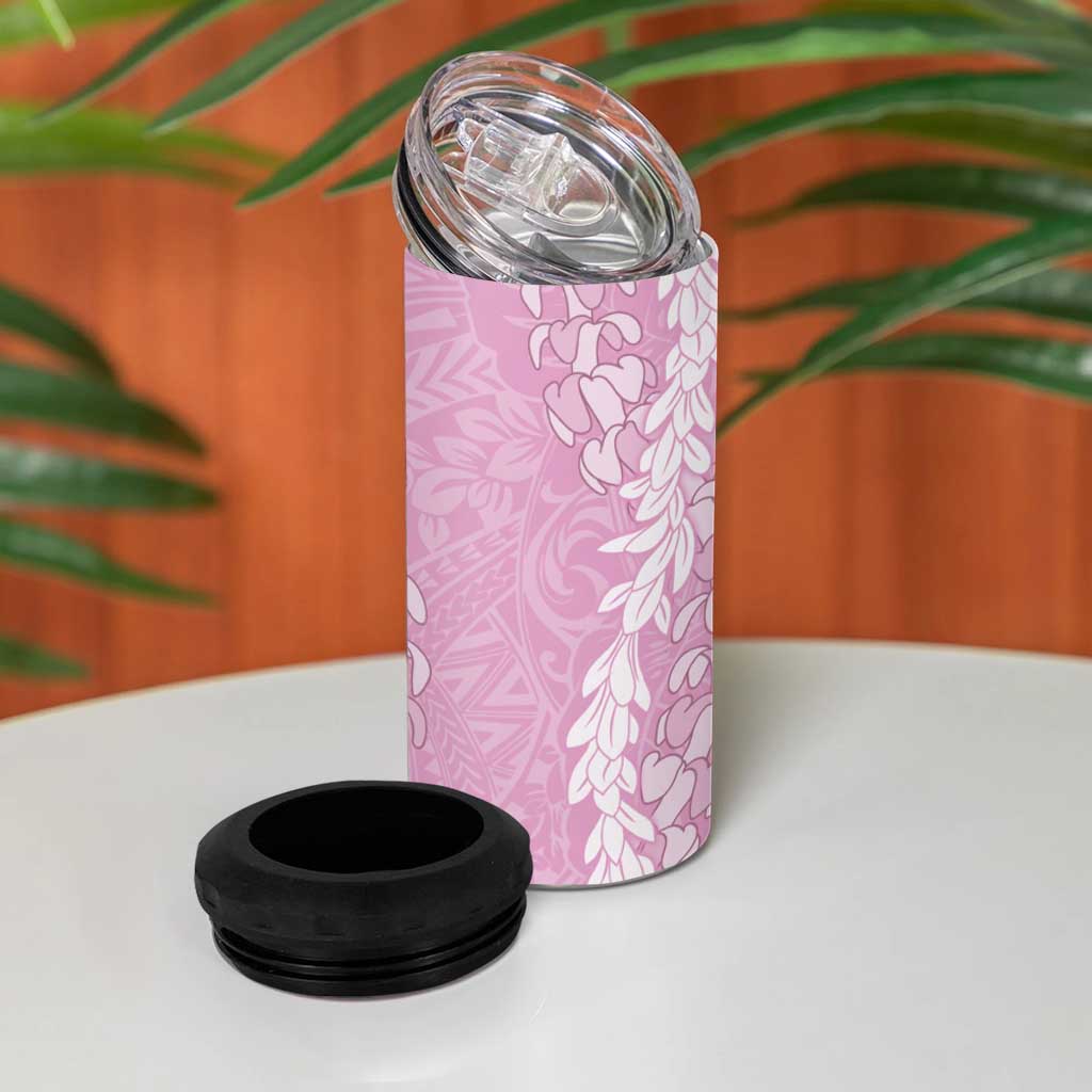 Puakenikeni and Maile Lei 4 in 1 Can Cooler Tumbler Pink Double Strand Lei